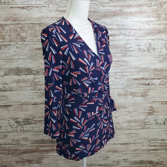 Anne Klein Tops - ANNE KLEIN Eclipse Blue Marina Printed Faux Wrap